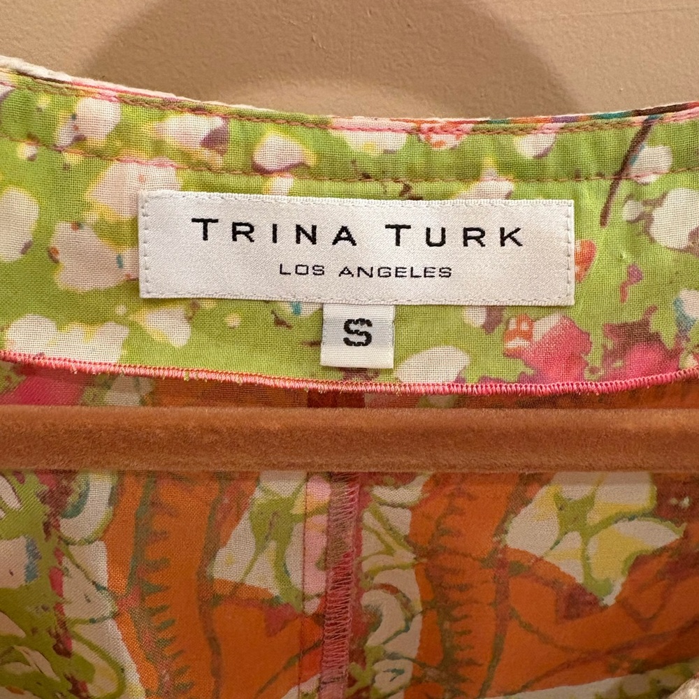 Vintage Trina Turk Sheer Paisley Blouse With Crochet/Pearl Neckline Women’s Sml - Picture 3 of 13
